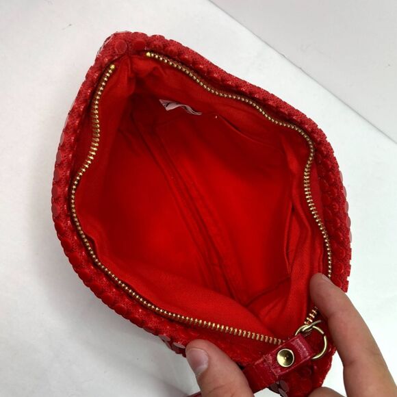 70's La Regale Red Sequin Acrylic Dotted Leather Wristlet Wallet Handbag - Picture 8 of 11